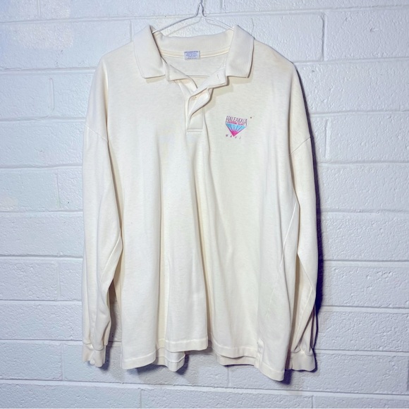 Vintage Maui Haleakala Logo Crazy Shirt Collared Longsleeve Cream with Flaws - Picture 1 of 11